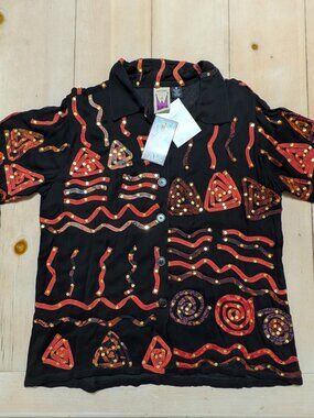 NWT Vintage Style Beaded Embroidered Statement Jacket Top Black Geometric Spiral